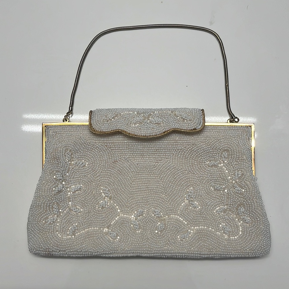 Ivory and gold beaded bag